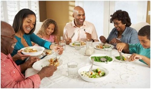 Family dinner parents, grandparents and kids