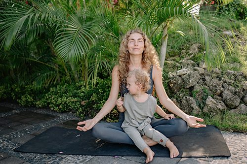 Mother and child meditation and peacefulness