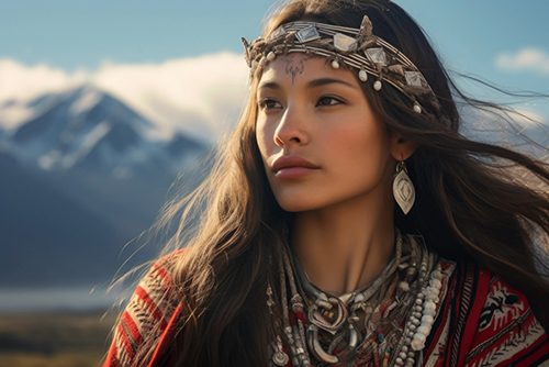 Native American woman looking out across the plains