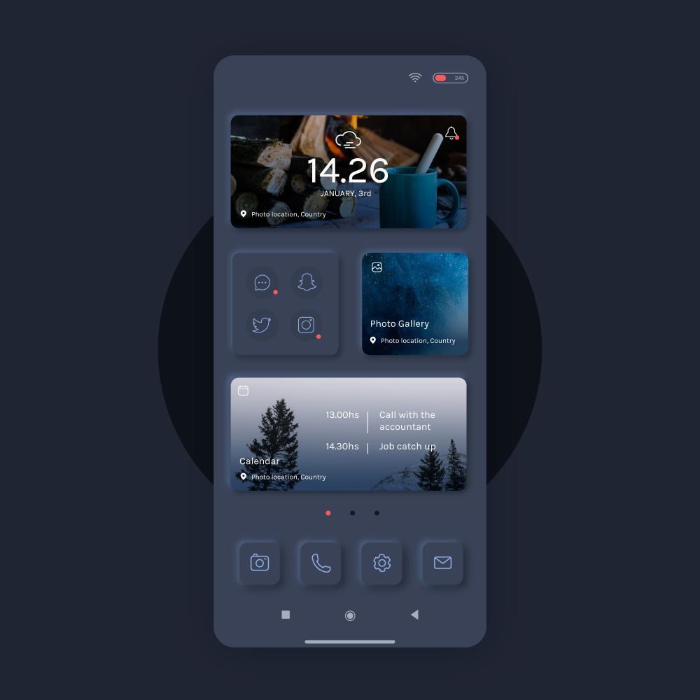 An example of a mobile interface set in dark mode