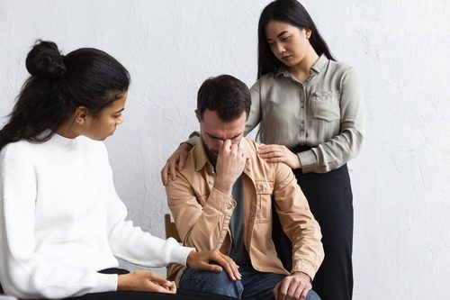 A young addicted boy during group counselling session