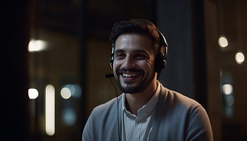 Help Desk Technician talking with Client while smiling