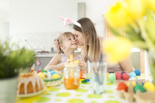 Mother and daughter during easter brunch