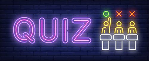 A neon quiz sign highlighting the first of many exciting ABM quizes