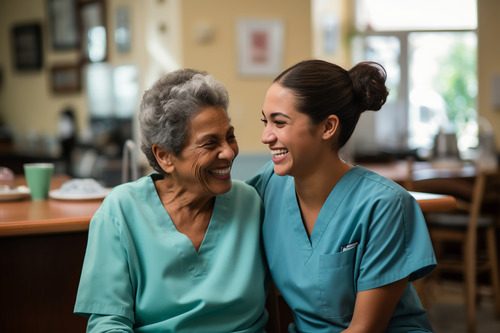 Female patient with female health care aide