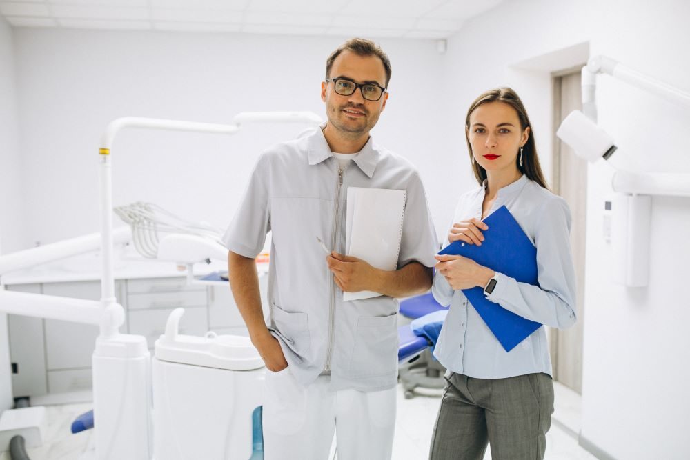 Treatment coordinator assists dentists in their clinics.