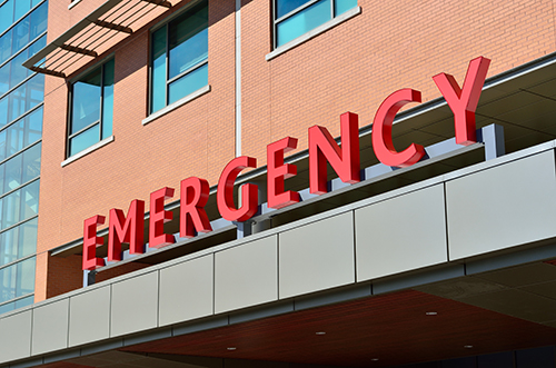 Emergency sign of a hospital where a Medical Office Assistant Unit Clerk works