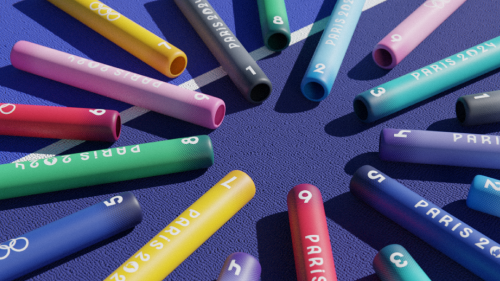 Colourful relay batons used at the 2024 Olympics