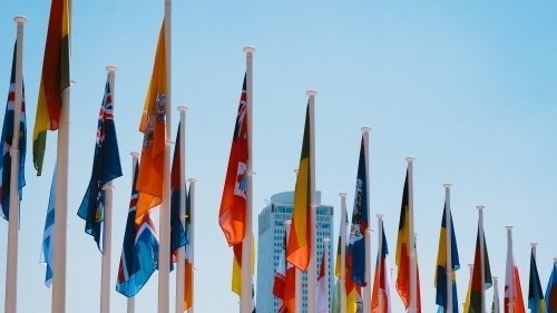 International flags on display for the 2024 Olympic Games