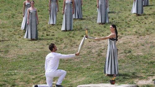 Lighting of the Olympic torch at the 2024 Games