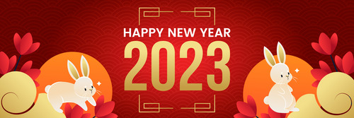 Happy New Year 2023 Year of the Rabbit bunny banner