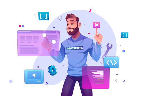 Image showing web designer with different projects 