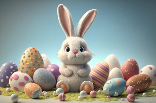 A cute bunny with easter eggs