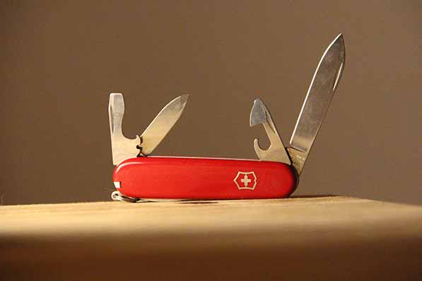 opened up red swiss army knife