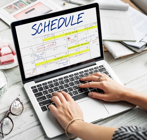 A digital schedule on a laptop to help plan coursework